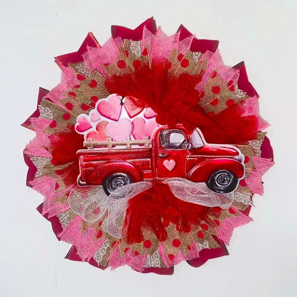 Valentines Day Little Red Truck Wreath